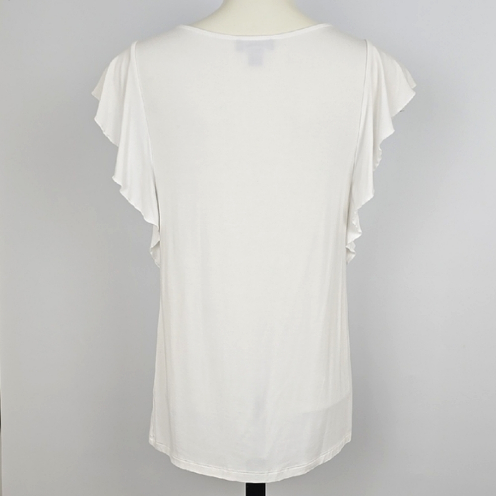 Lord & Taylor Women's White Ruffle Sleeves Top Soft Stretch Viscose Blend Size S - Picture 2 of 10